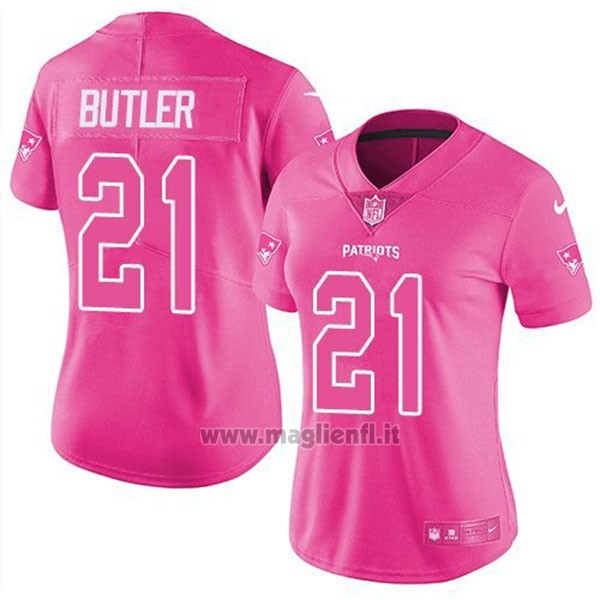 Maglia NFL Limited Donna New England Patriots 21 Malcolm Butler Rosa Stitched Rush Fashion